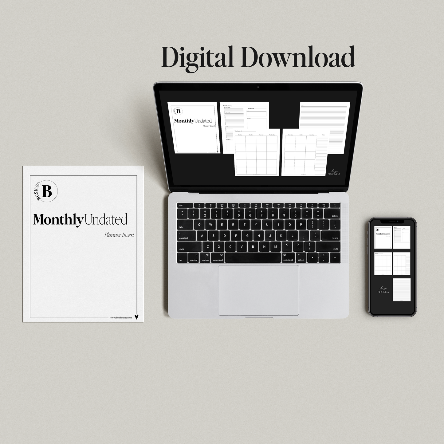 Undated Monthly Planner Insert - BusiCEO System - Digital Download