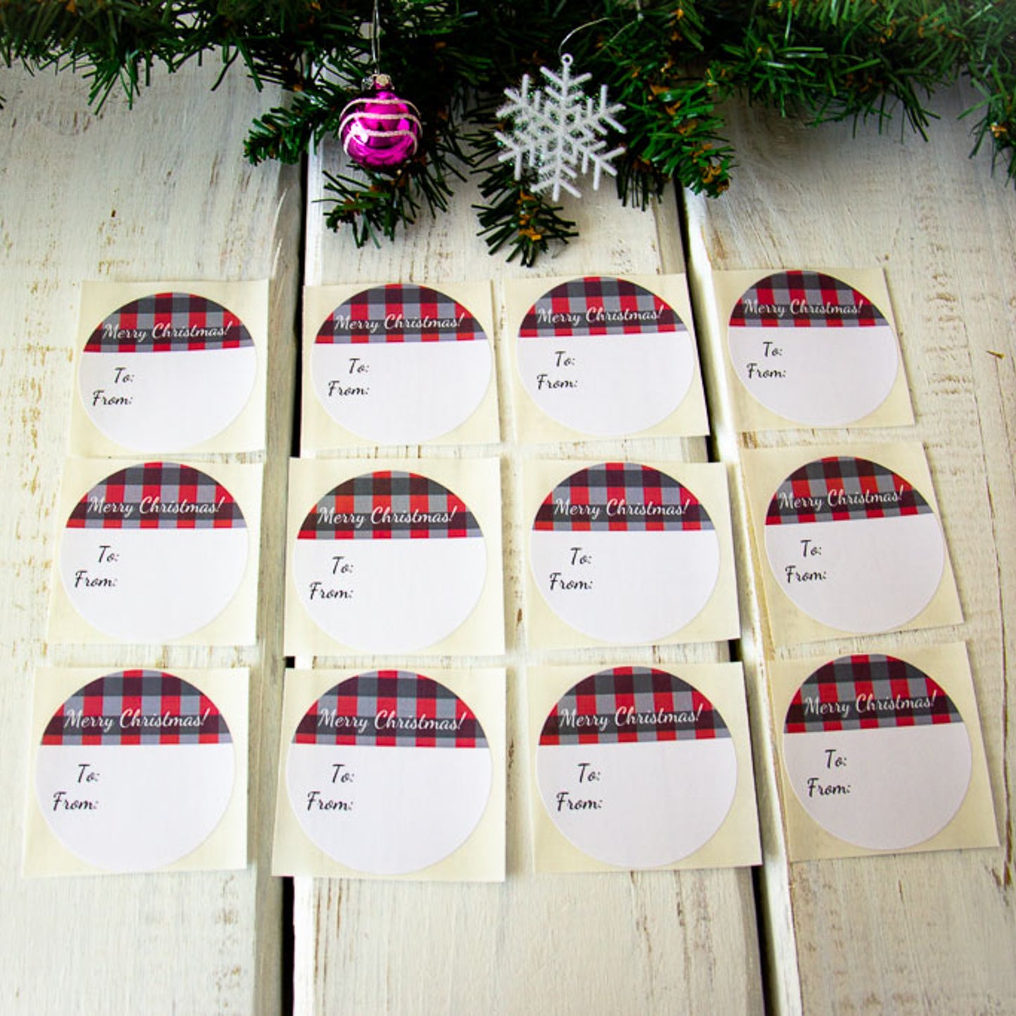 Red/Black Buffalo Check - Round Adhesive Gift Tags