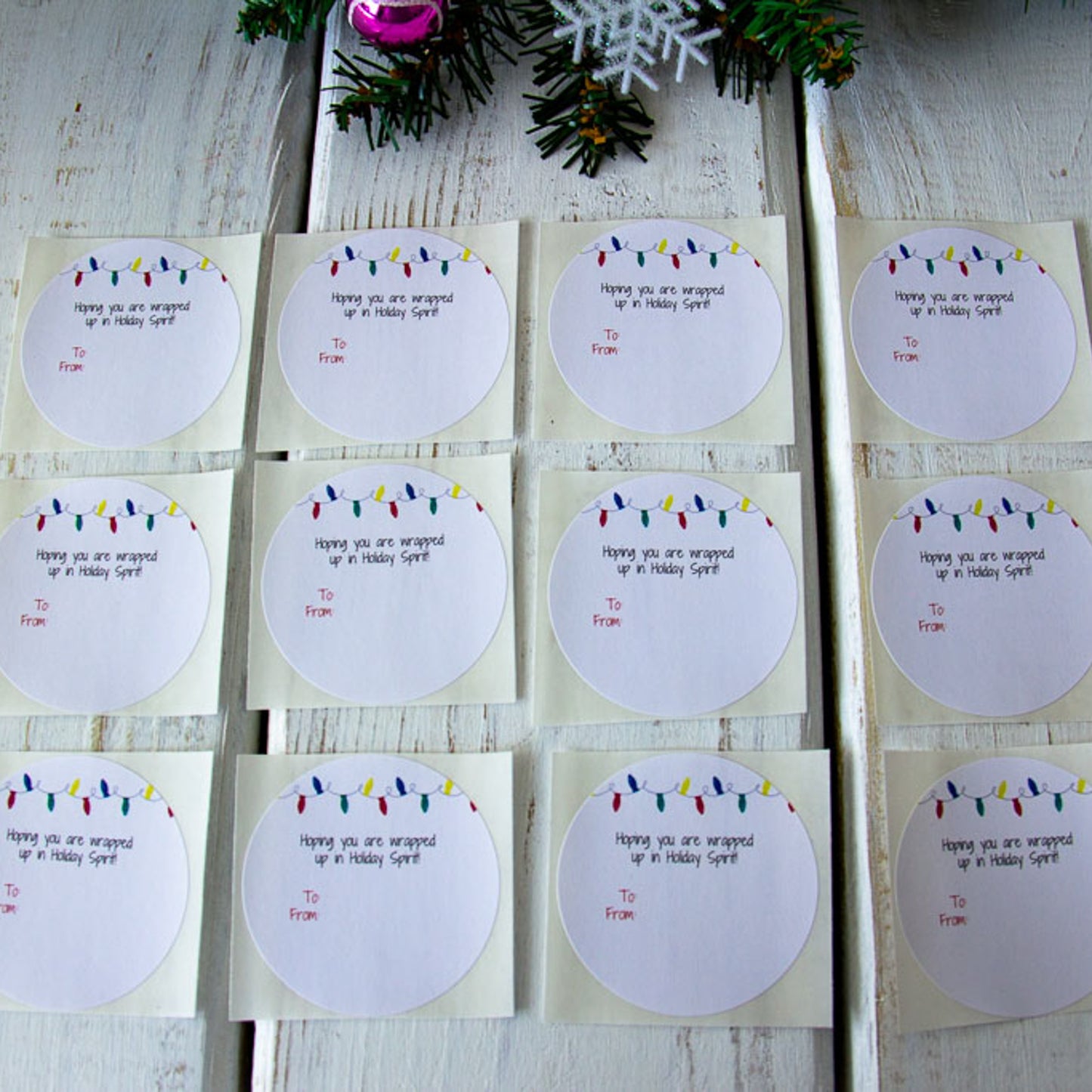 Christmas Lights - Round Adhesive Gift Tags
