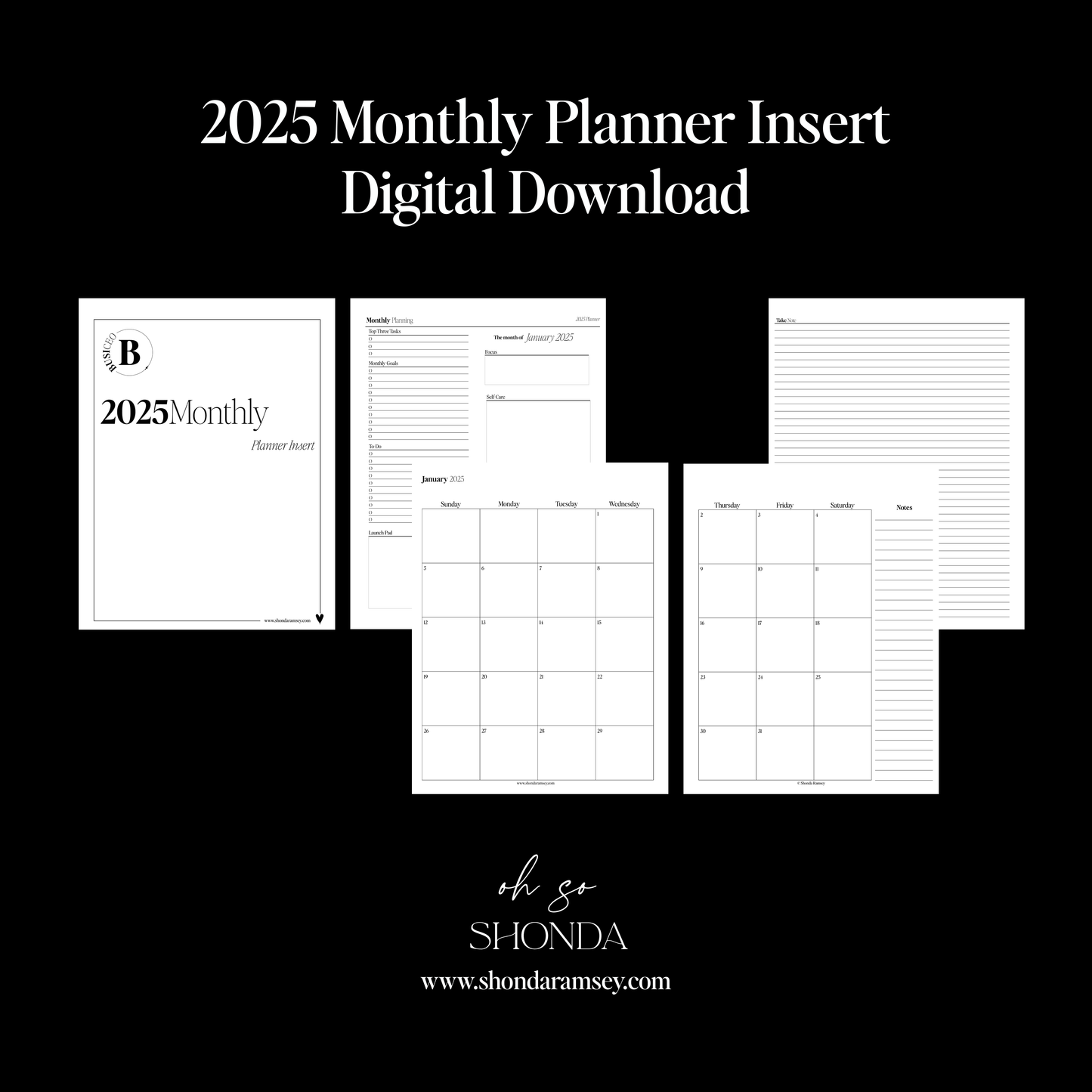 2025 Monthly Planner Insert - BusiCEO System - Digital Download