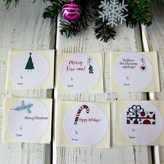 Doodle Christmas - Round Adhesive Gift Tags