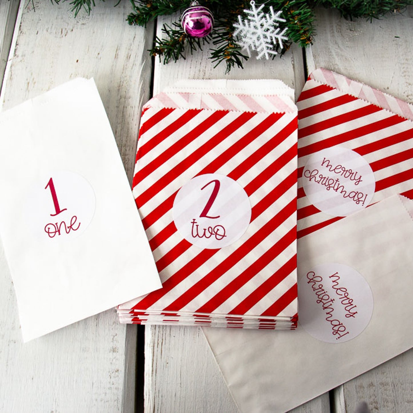Red/White Stripes - Paper Advent Calendar Bags